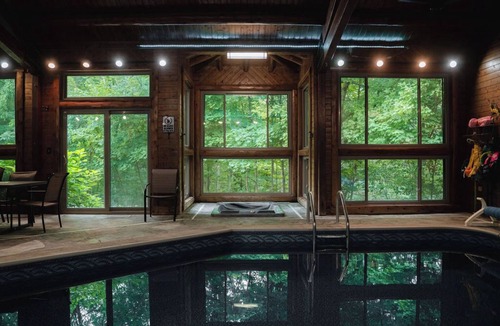 Rushville Cabin | Private 90+ acres! Indoor Heated Saltwater Pool. Private Lodge With Amenities