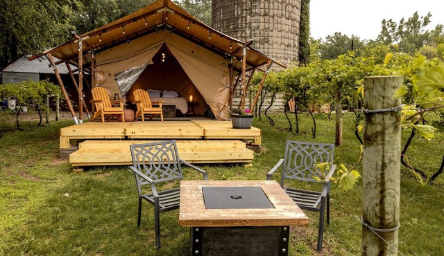 Rustic Vineyard Glamping Tent with Wine Tastings near Lakes and Trails in Currie, Minnesota in Minneapolis